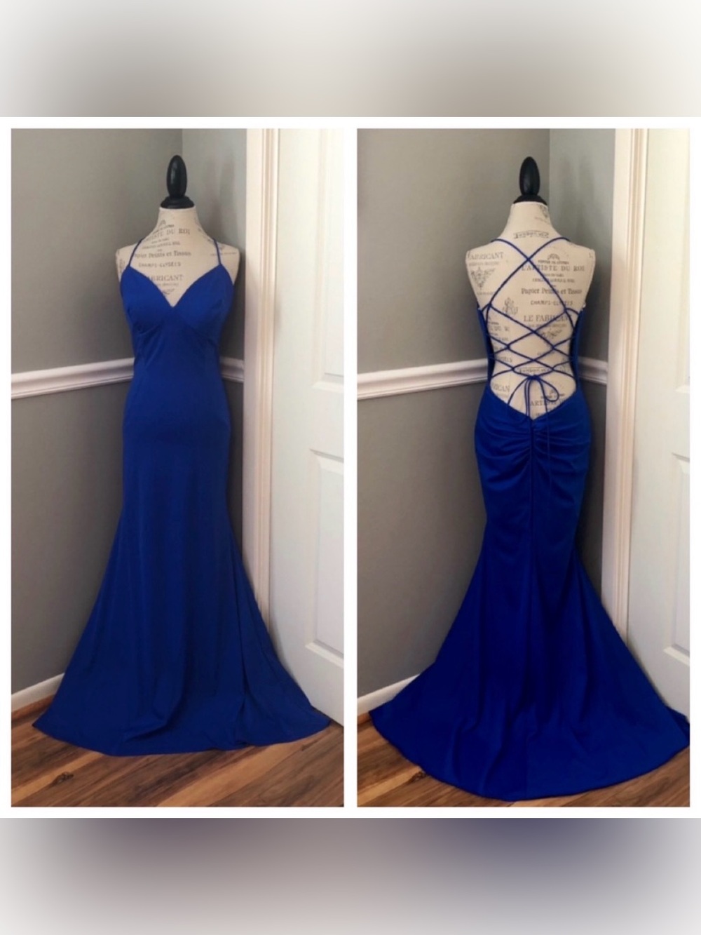 💙 Elegant Royal Blue Lace-Up Back Mermaid Formal Gown Size 16 NWT